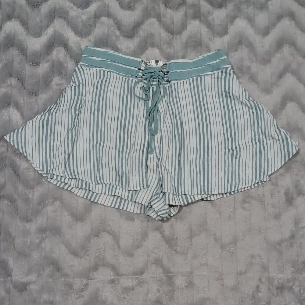 Free People Womens Size 4 Green White Striped Linen Blend Skort